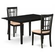 Atlin Designs 3-piece Wood Dining Set with Fabric Chairs in Black