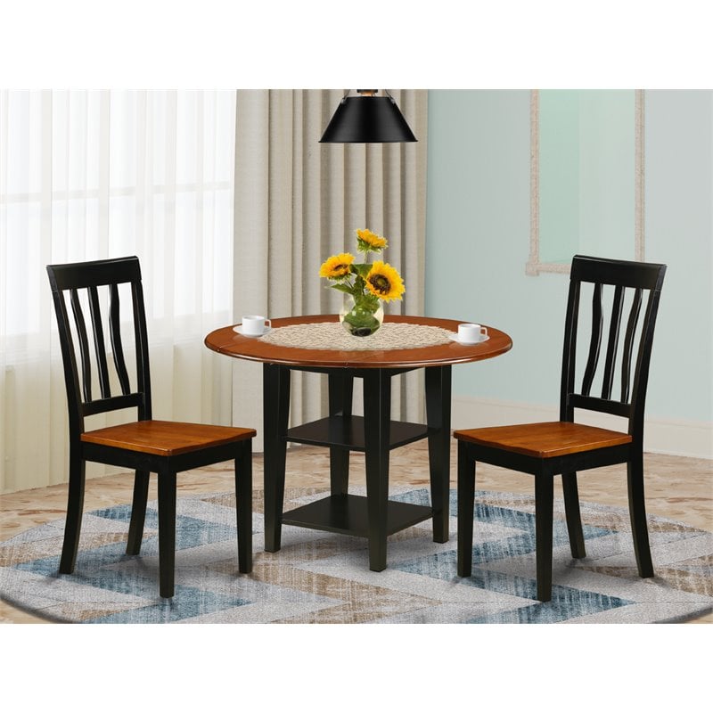 Atlin Designs 3-piece Dining Set with Wood Seat in Black/Cherry