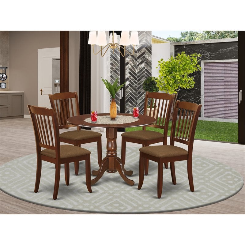 Atlin Designs 5-piece Wood Dining Set with Linen Seat in Mahogany