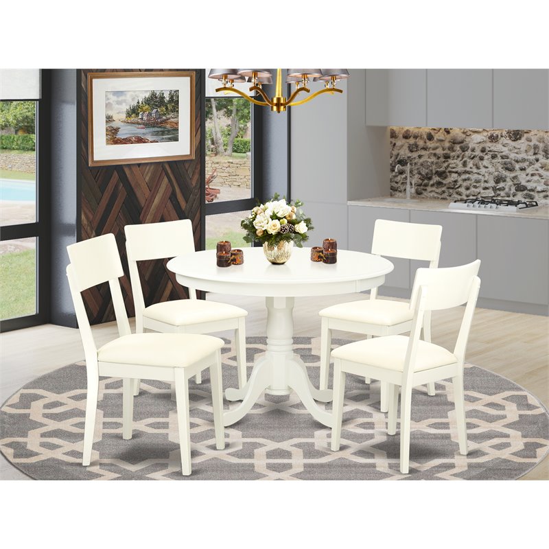 Atlin Designs 5-piece Wood Dining Set with Leather Seat in White