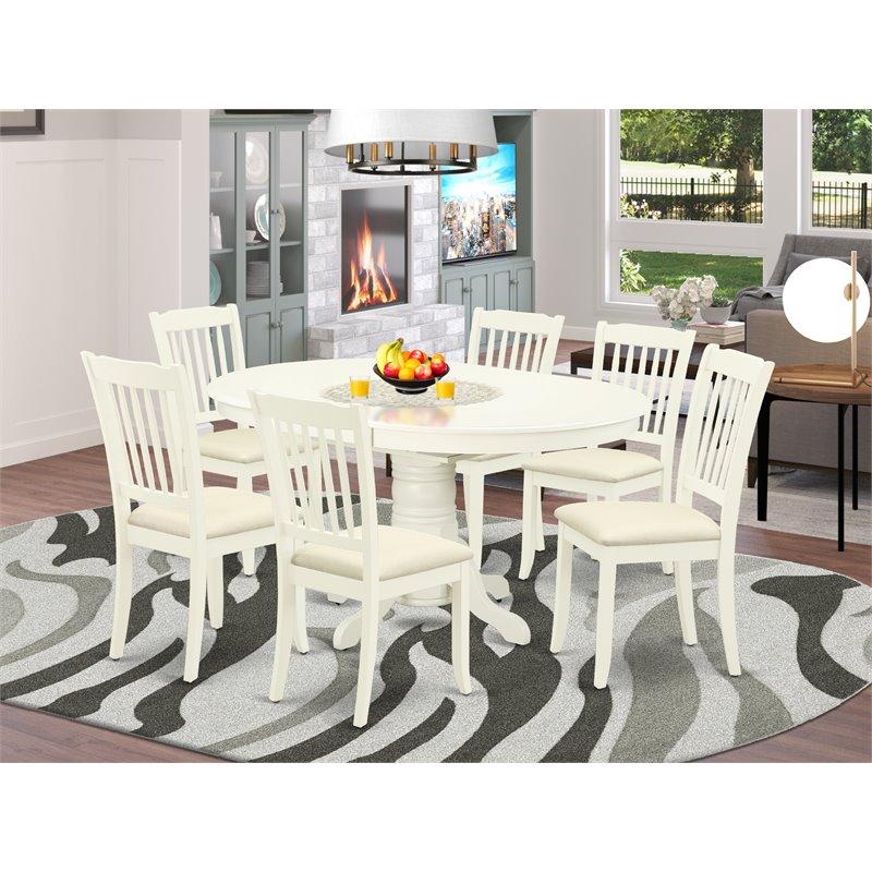 Atlin Designs 7-piece Wood Dining Set with Oval Table in Linen White