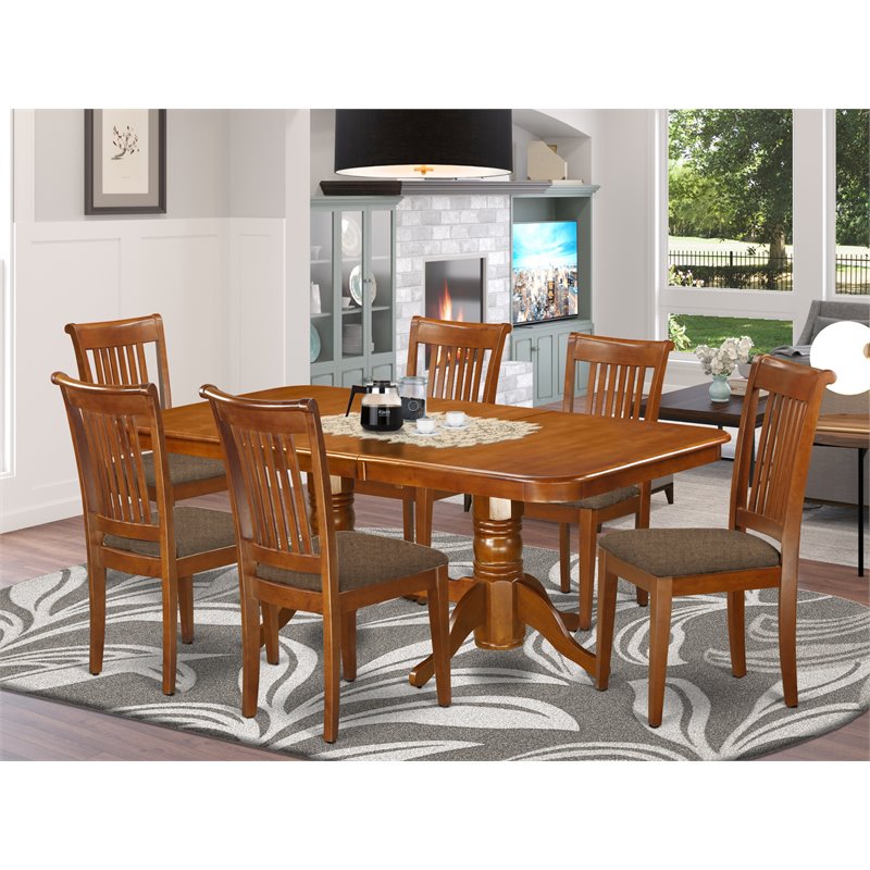 Atlin Designs 7-piece Dining Set with Fabric Seat in Saddle Brown