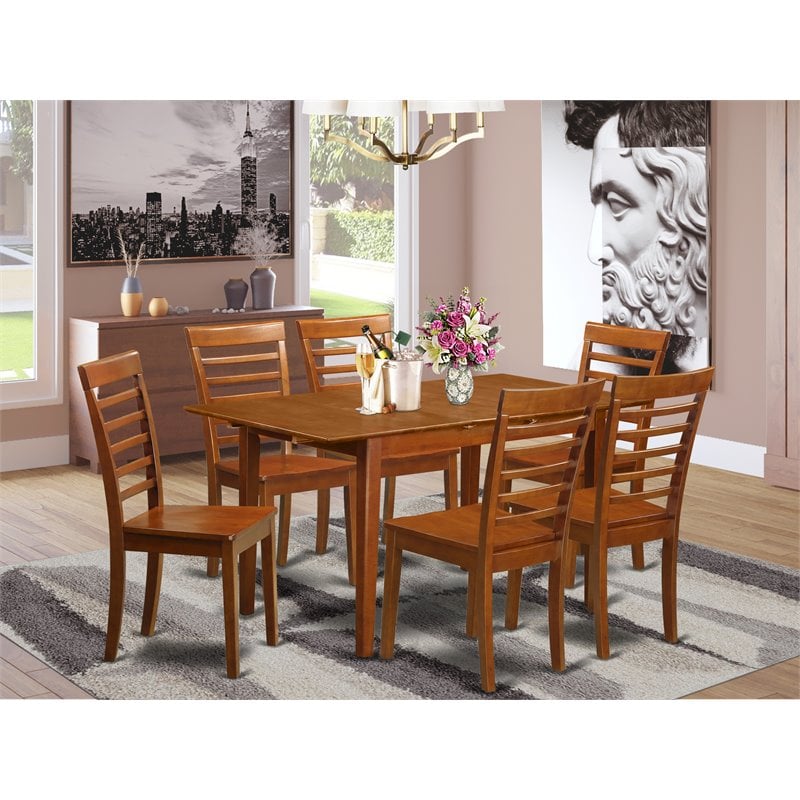 Atlin Designs 7-piece Dining Set with Wood Chairs in Saddle Brown