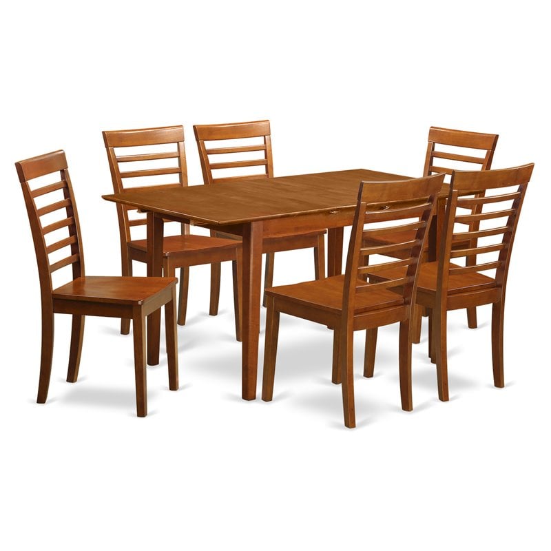 Atlin Designs 7-piece Dining Set with Wood Chairs in Saddle Brown