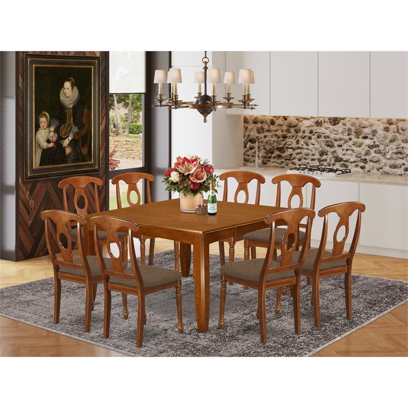 Atlin Designs 9-piece Dining Set with Cushion Seat in Saddle Brown