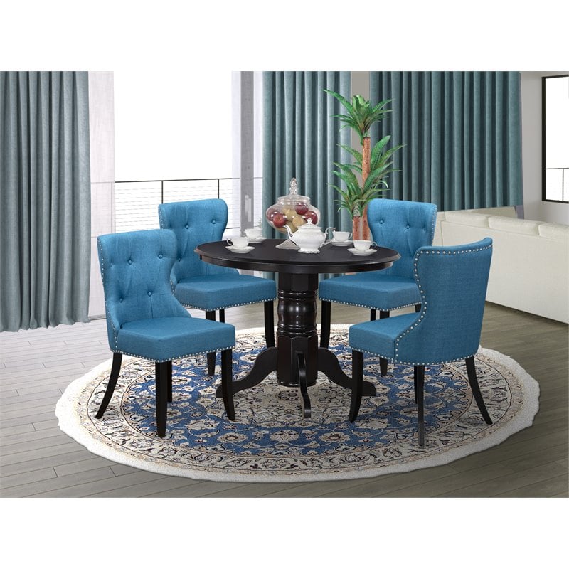 Atlin Designs 5-piece Wood Dining Set in Black/Mineral Blue