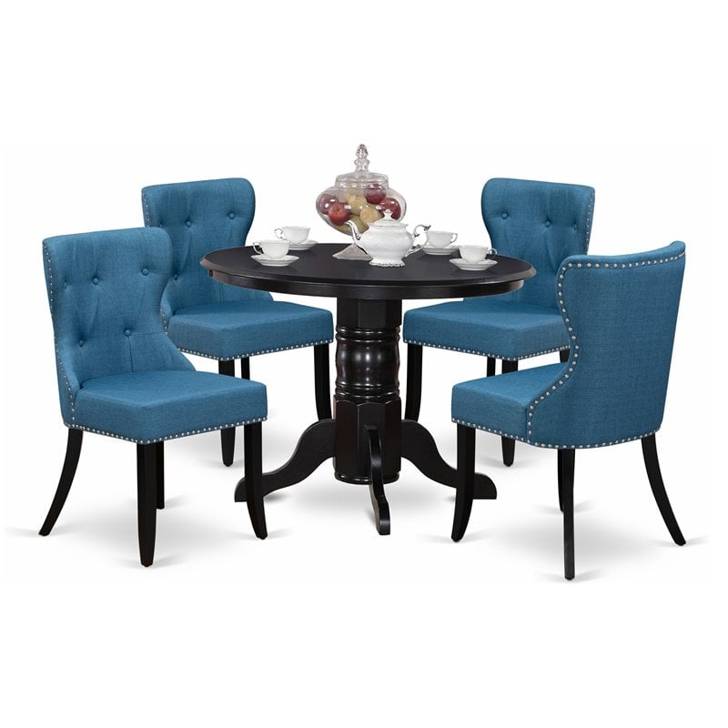 Atlin Designs 5-piece Wood Dining Set in Black/Mineral Blue