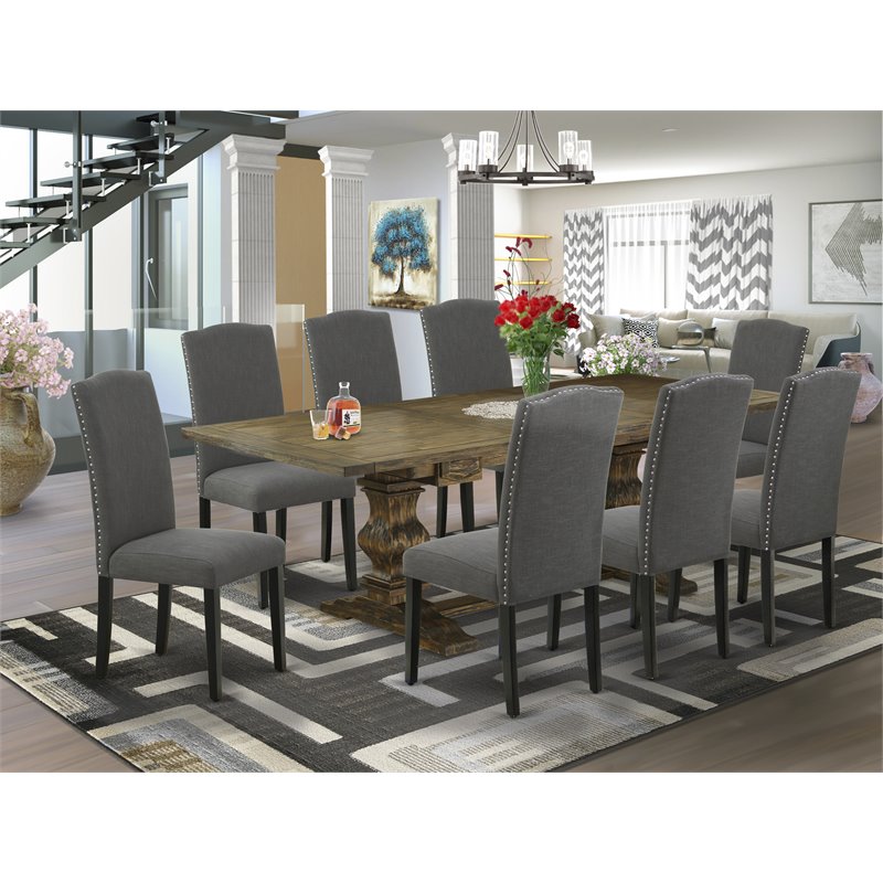 Atlin Designs 9-piece Wood Dining Set in Brown/Dark Gotham Gray