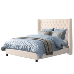 atlin designs fabric panel queen size bed with wings in cream