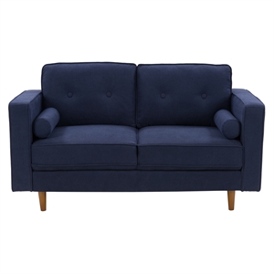 atlin designs fabric upholstered modern loveseat in navy blue
