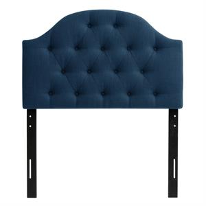 atlin designs tufted fabric king size headboard in navy blue
