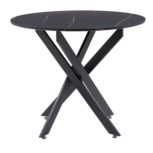 atlin designs black iron metal leg trestle dining table with marbled top