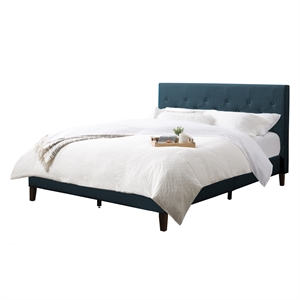 atlin designs fabric diamond button tufted queen size bed frame in ocean blue