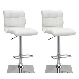 atlin designs adjustable mid back square white faux leather barstool (set of 2)