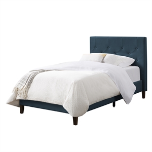 atlin designs fabric diamond button tufted single/twin size bed frame in blue