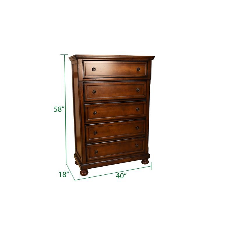 Atlin Designs Transitional Wood Chest with 5 Drawers in Dark Walnut