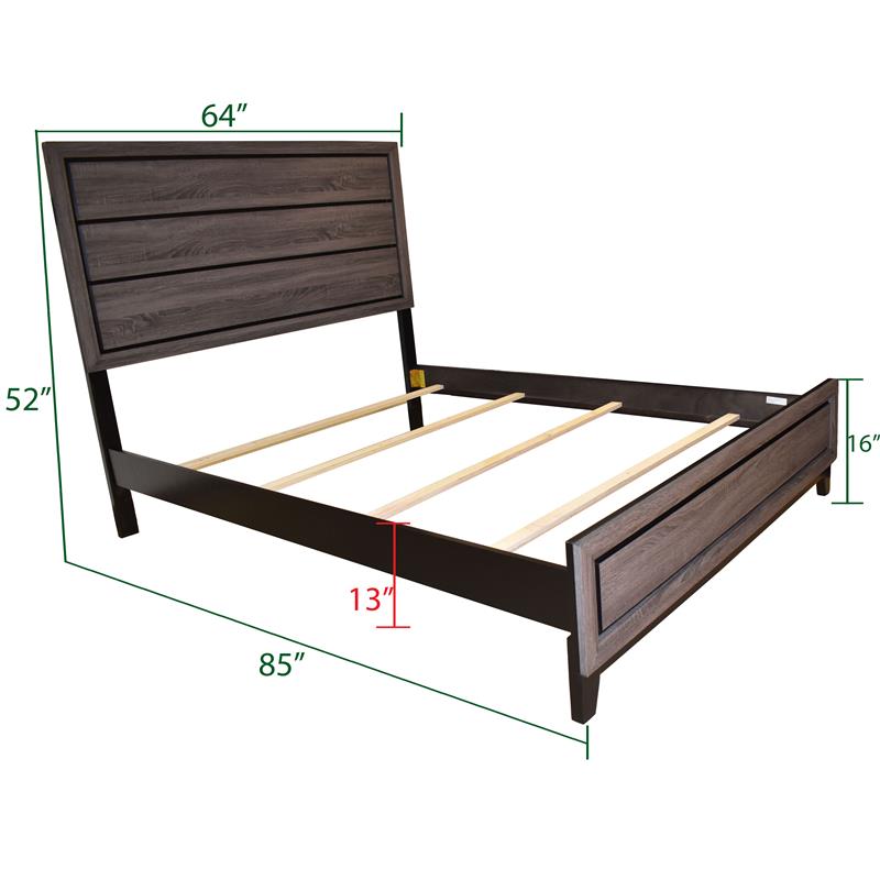 Atlin Designs Modern Wood Queen Bed with Panel Headboard in Gray