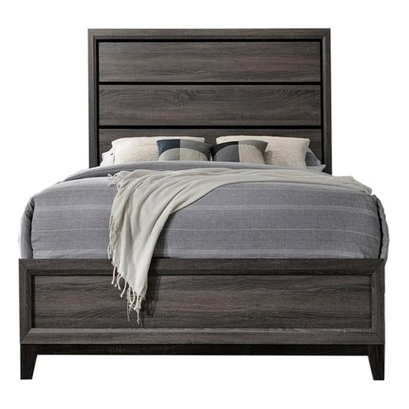 Atlin Designs Modern Wood Queen Bed with Panel Headboard in Gray