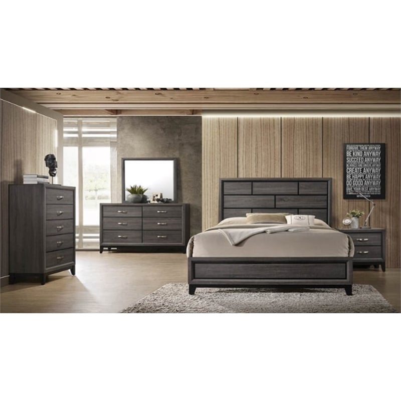 Atlin Designs Modern Wood Queen Bed with Panel Headboard in Gray