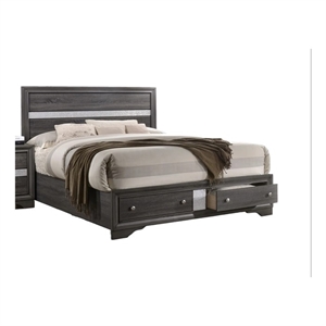 Atlin Designs Traditional Wood Queen Size Bed with Storage in Gray