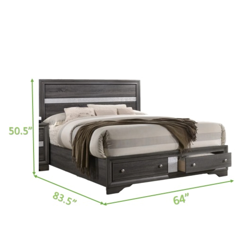 Atlin Designs Traditional Wood Queen Size Bed with Storage in Gray