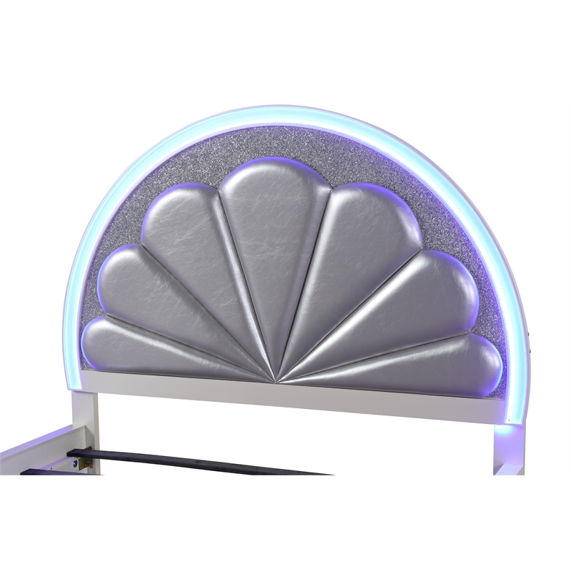 Atlin Designs Modern Wood Queen Bed with Moon Shaped Headboard in Milky White