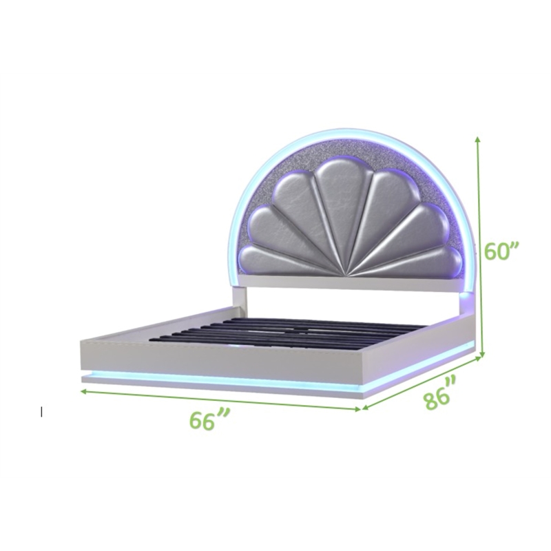 Atlin Designs Modern Wood Queen Bed with Moon Shaped Headboard in Milky White