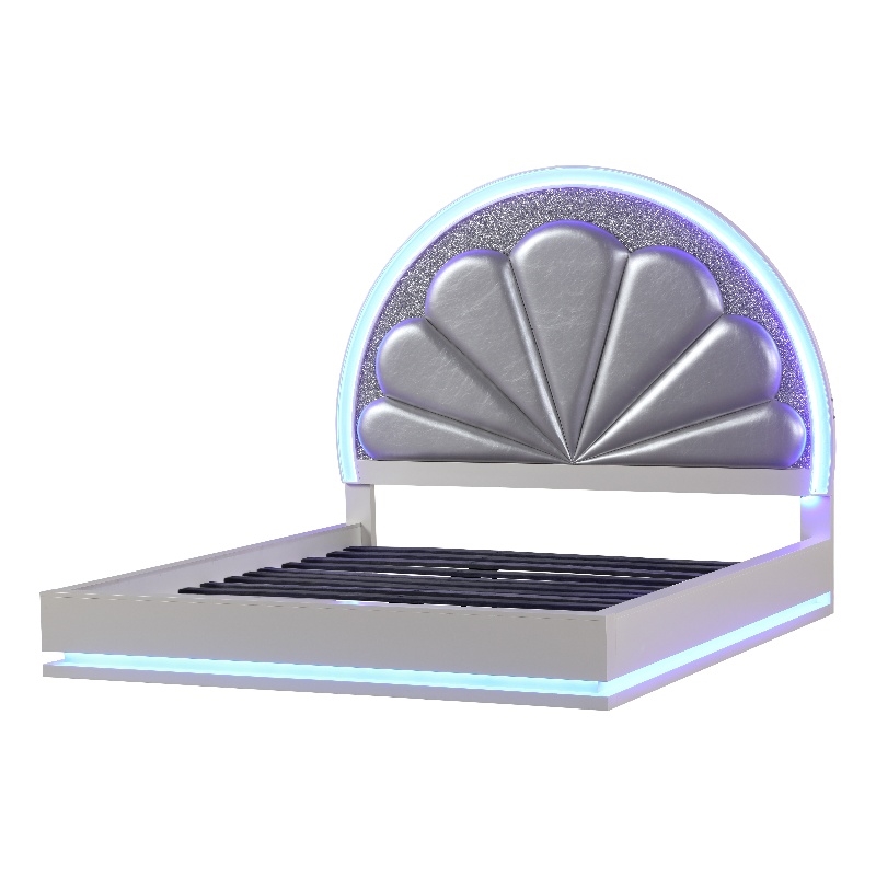 Atlin Designs Modern Wood Queen Bed with Moon Shaped Headboard in Milky White