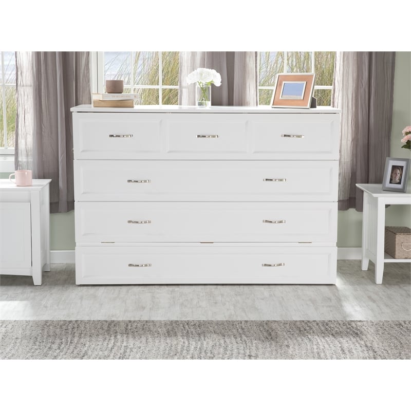 Atlin Designs Modern Wood Queen Murphy Bed Chest with Mattress in White