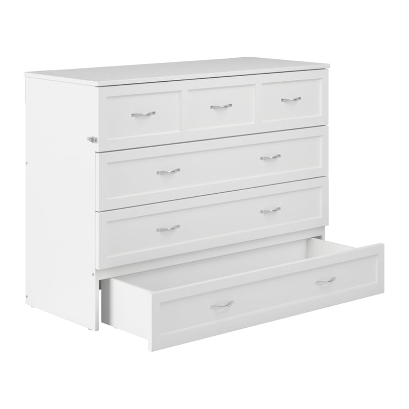 Atlin Designs Modern Wood Queen Murphy Bed Chest with Mattress in White