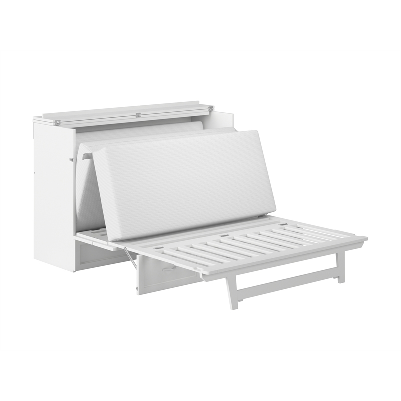Atlin Designs Modern Wood Queen Murphy Bed Chest with Mattress in White