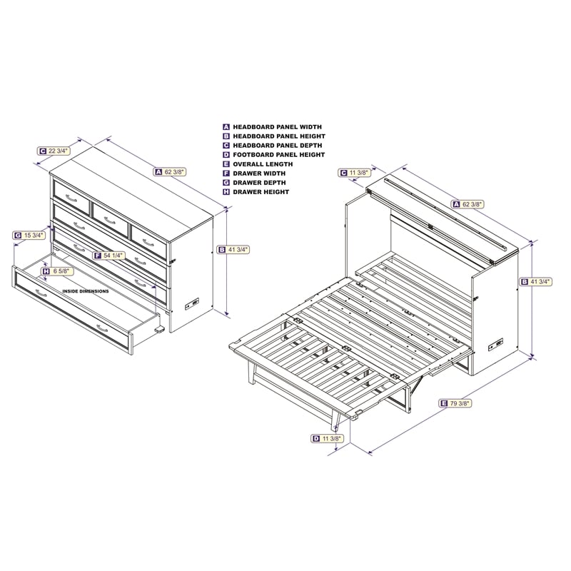 Atlin Designs Modern Wood Queen Murphy Bed Chest with Mattress in White