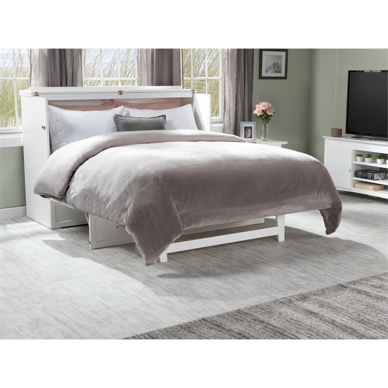 Atlin Designs Modern Wood Queen Murphy Bed Chest with Mattress in White