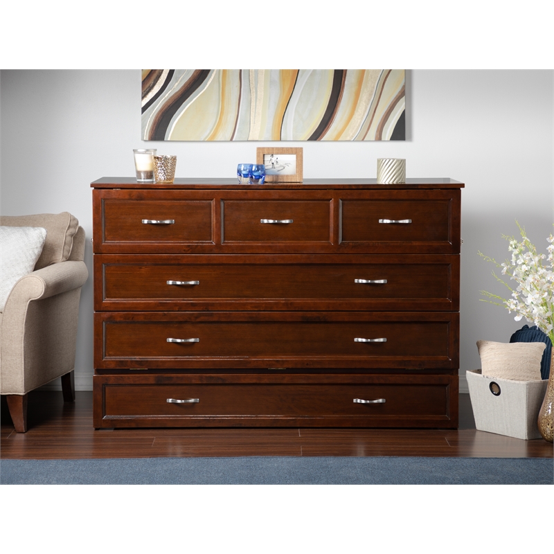 Atlin Designs Modern Solid Wood Queen Murphy Bed Chest with Mattress in Walnut