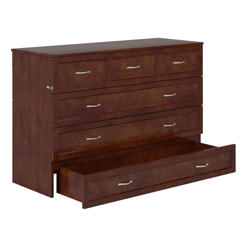 Atlin Designs Modern Solid Wood Queen Murphy Bed Chest with Mattress in Walnut