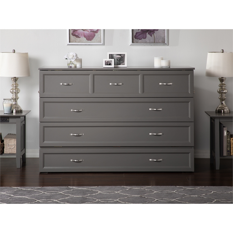 Atlin Designs Modern Solid Wood Queen Murphy Bed Chest with Mattress in Gray