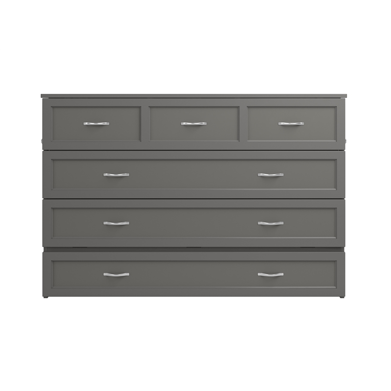 Atlin Designs Modern Solid Wood Queen Murphy Bed Chest with Mattress in Gray