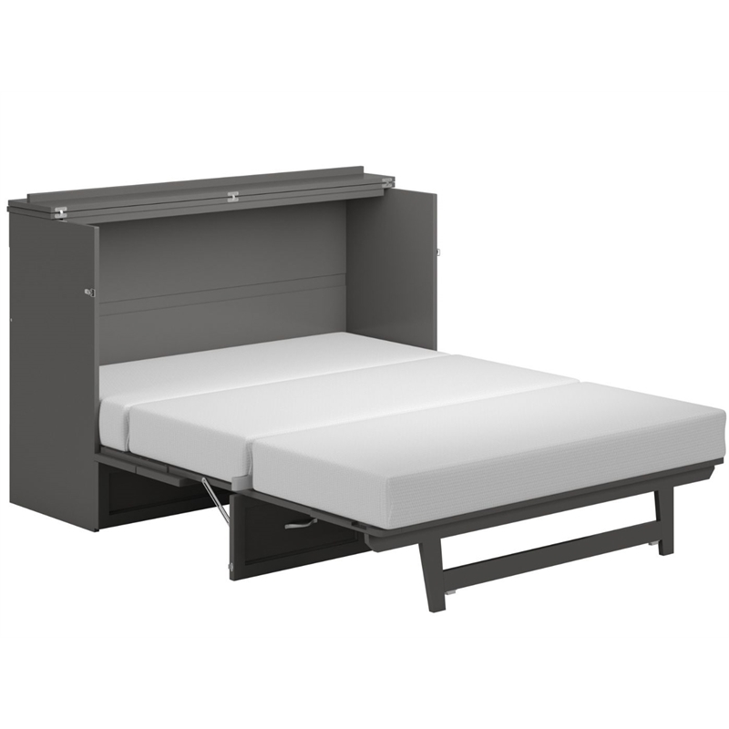 Atlin Designs Modern Solid Wood Queen Murphy Bed Chest with Mattress in Gray