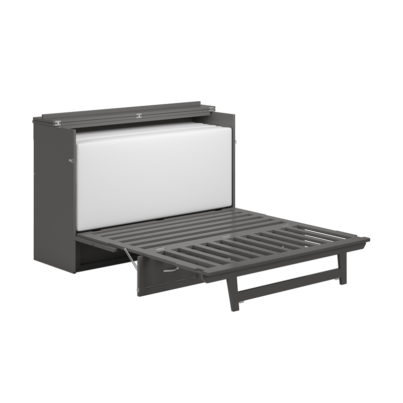 Atlin Designs Modern Solid Wood Queen Murphy Bed Chest with Mattress in Gray