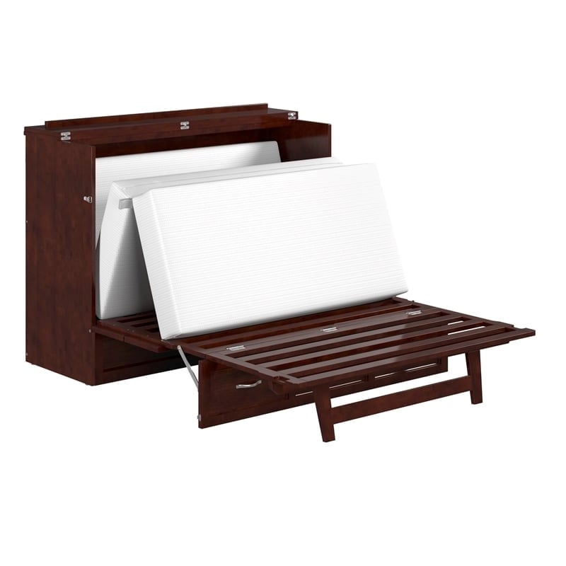 Atlin Designs Modern Solid Wood Full Murphy Bed Chest with Mattress in Walnut