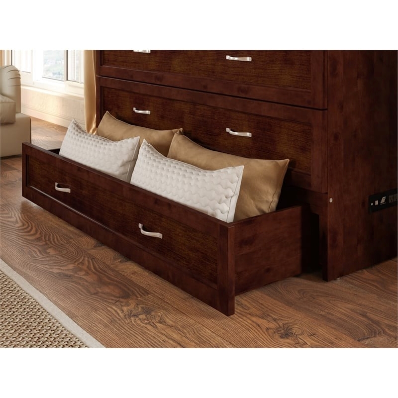 Atlin Designs Modern Solid Wood Full Murphy Bed Chest with Mattress in Walnut