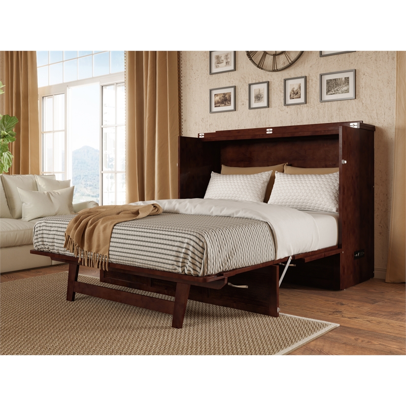 Atlin Designs Modern Solid Wood Full Murphy Bed Chest with Mattress in Walnut