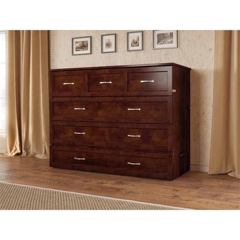 Atlin Designs Modern Solid Wood Full Murphy Bed Chest with Mattress in Walnut