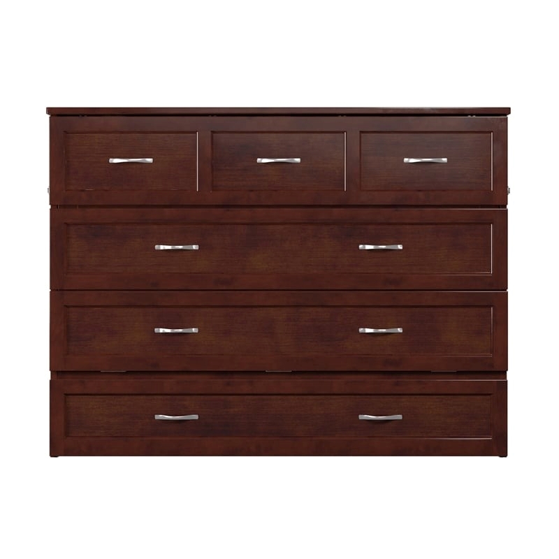 Atlin Designs Modern Solid Wood Full Murphy Bed Chest with Mattress in Walnut