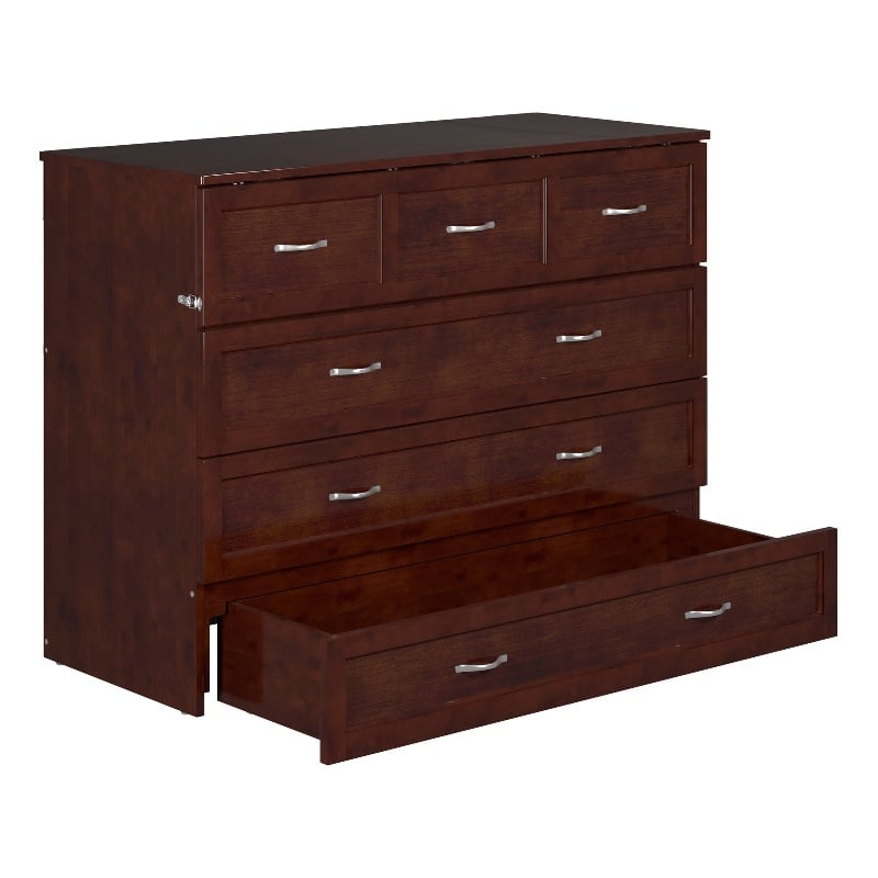 Atlin Designs Modern Solid Wood Full Murphy Bed Chest with Mattress in Walnut