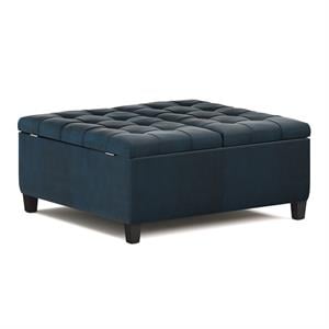Atlin Designs 36&quotW Coffee Table Ottoman in Distressed Dark Blue Faux Leather