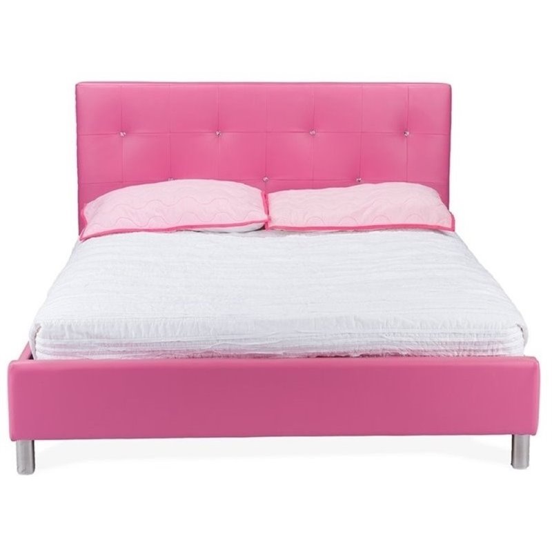 Roseberry Kids Modern Faux Leather Upholstered Full Platform Bed in Pink