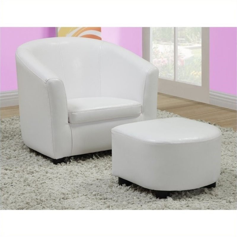 rosebery kids faux leather chair and ottoman set in white rk452554