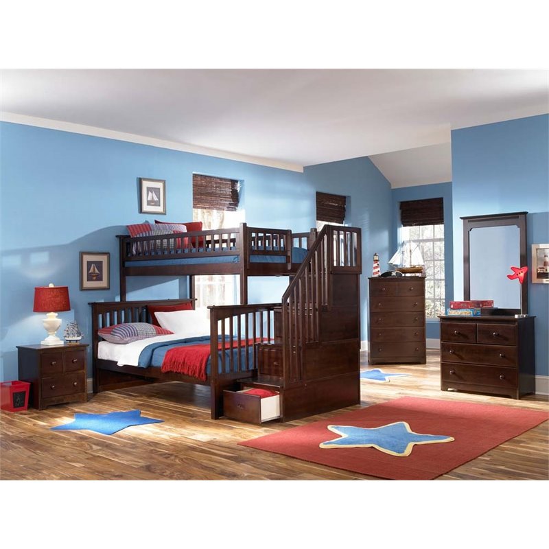 Rosebery Kids Twin over Full Staircase Bunk Bed in Walnut