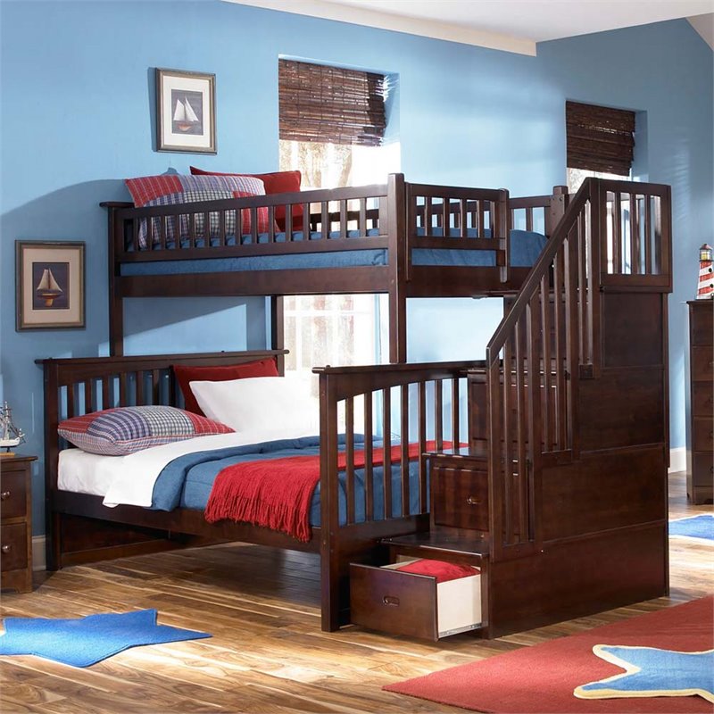 Rosebery Kids Twin over Full Staircase Bunk Bed in Walnut